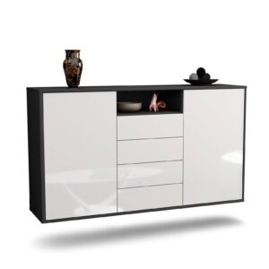 Sideboard Eugene | hängend | Korpus Anthrazit | Front in Hochglanz Weiß | 136x79x35cm (BxHxT)