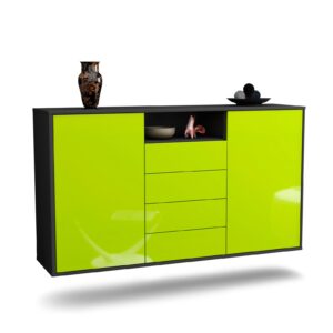 Sideboard Eugene | hängend | Korpus Anthrazit | Front in Hochglanz Grün | 136x79x35cm (BxHxT)