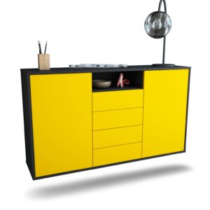 Sideboard Eugene | hängend | Korpus Anthrazit | Front in Gelb | 136x79x35cm (BxHxT)