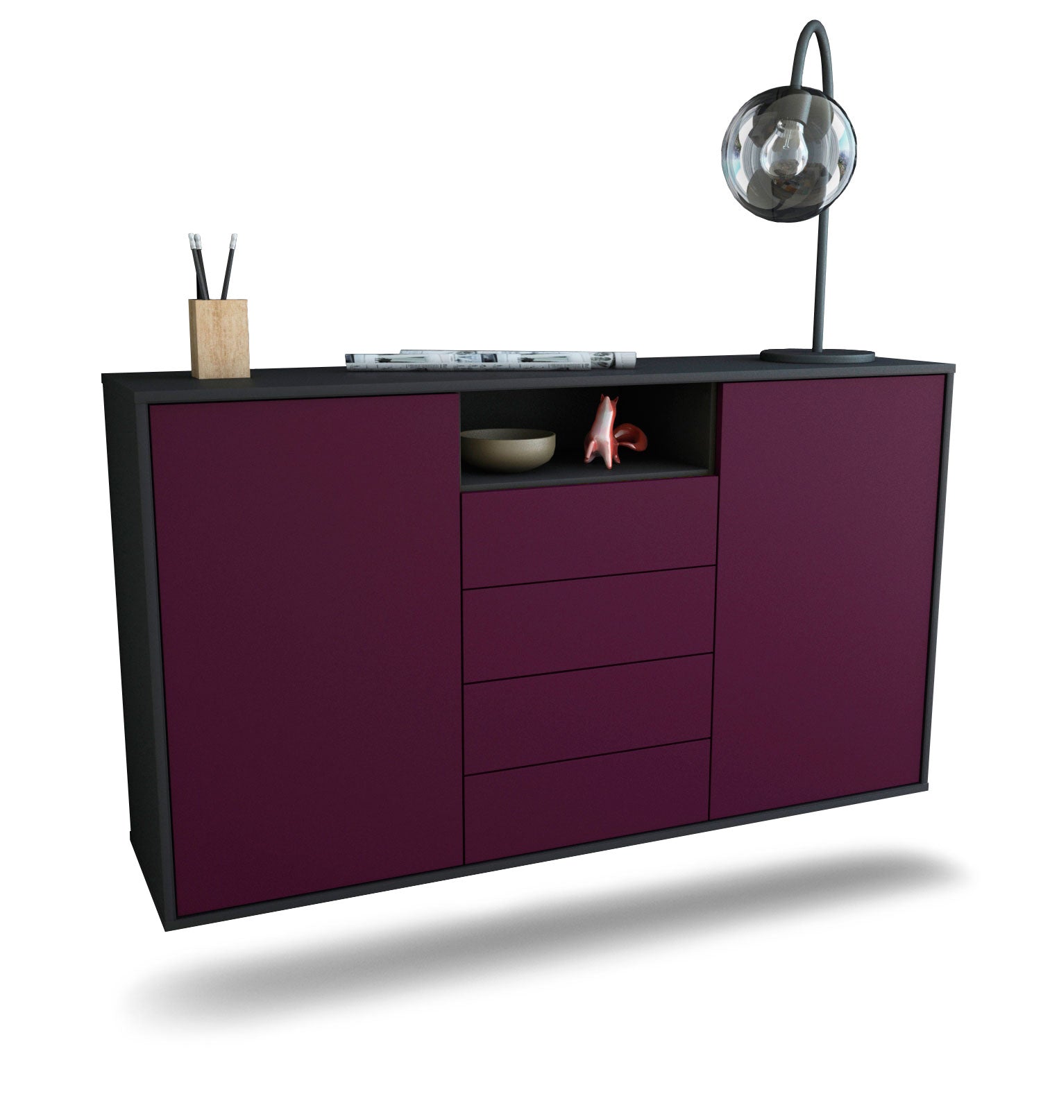 Sideboard Eugene | hängend | Korpus Anthrazit | Front in Lila | 136x79x35cm (BxHxT) 1 Sideboard Eugene | hängend | Korpus Anthrazit | Front in Lila | 136x79x35cm (BxHxT)