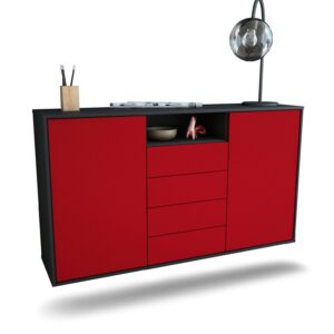 Sideboard Eugene | hängend | Korpus Anthrazit | Front in Bordeaux | 136x79x35cm (BxHxT)