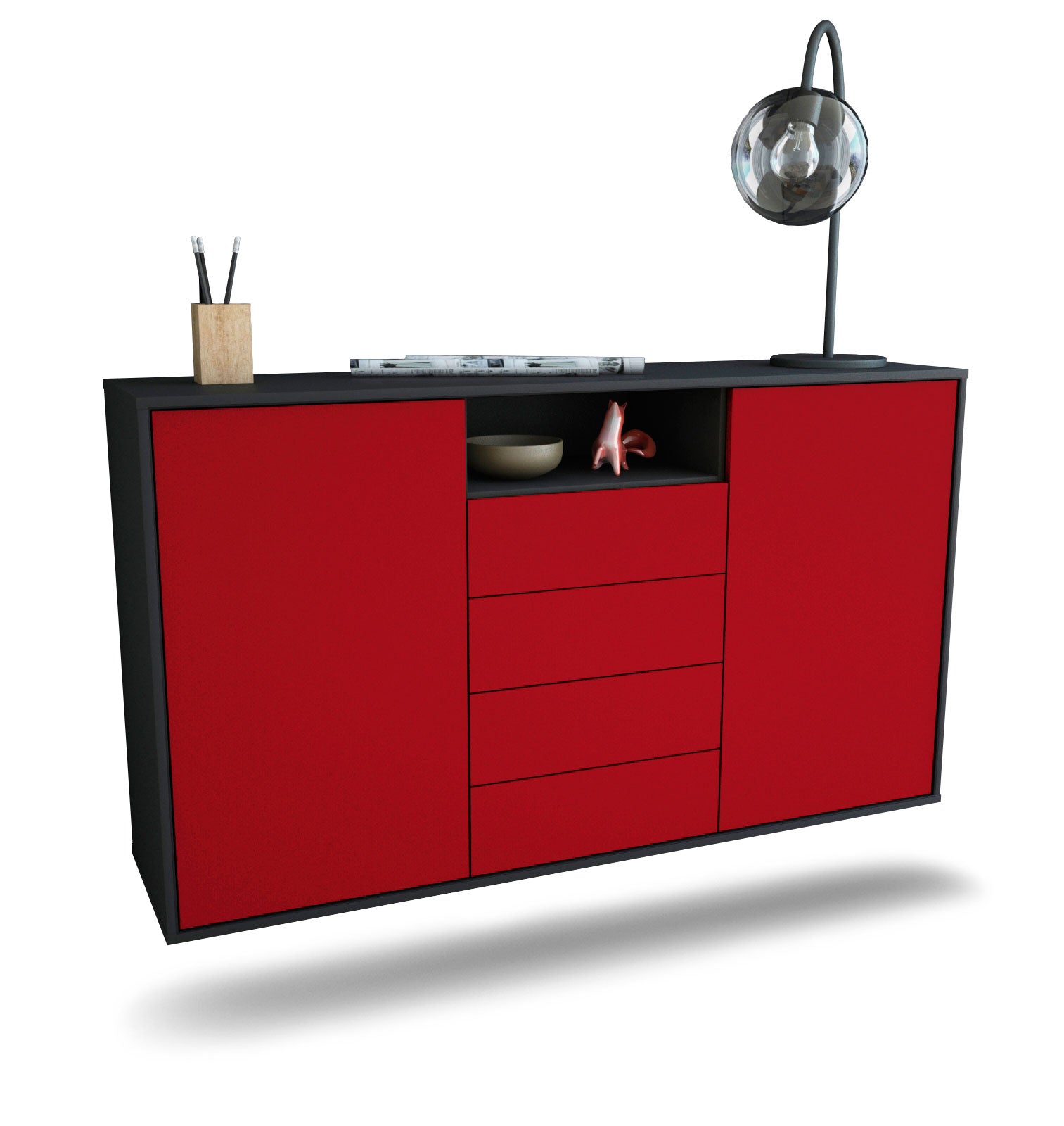 Sideboard Eugene | hängend | Korpus Anthrazit | Front in Bordeaux | 136x79x35cm (BxHxT) 1 Sideboard Eugene | hängend | Korpus Anthrazit | Front in Bordeaux | 136x79x35cm (BxHxT)
