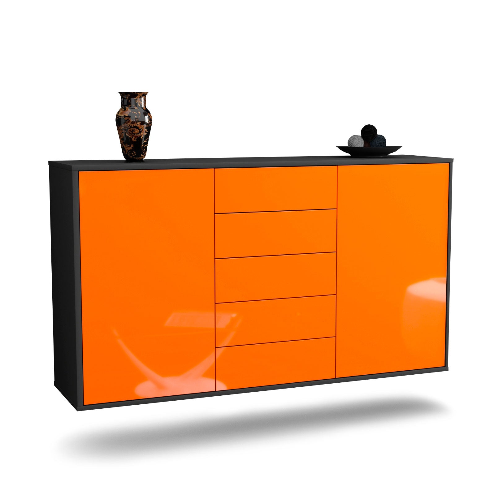 Sideboard Pembroke Pines | hängend | Korpus Anthrazit | Front in Hochglanz Orange | 136x79x35cm (BxHxT) 1 Sideboard Pembroke Pines | hängend | Korpus Anthrazit | Front in Hochglanz Orange | 136x79x35cm (BxHxT)