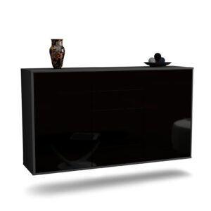 Sideboard Pembroke Pines | hängend | Korpus Anthrazit | Front in Hochglanz Schwarz | 136x79x35cm (BxHxT)