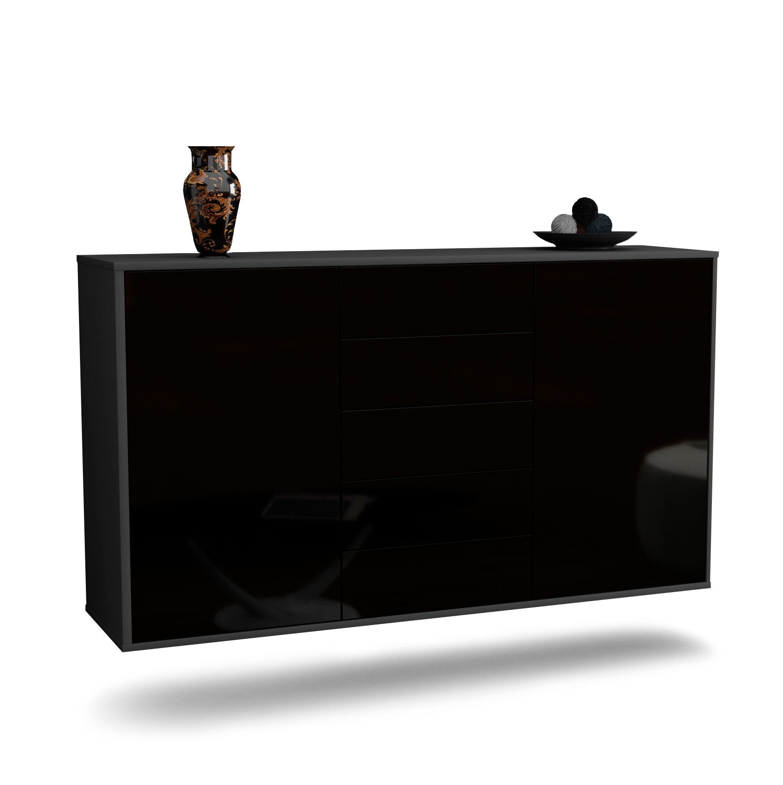 Sideboard Pembroke Pines | hängend | Korpus Anthrazit | Front in Hochglanz Schwarz | 136x79x35cm (BxHxT) 1 Sideboard Pembroke Pines | hängend | Korpus Anthrazit | Front in Hochglanz Schwarz | 136x79x35cm (BxHxT)