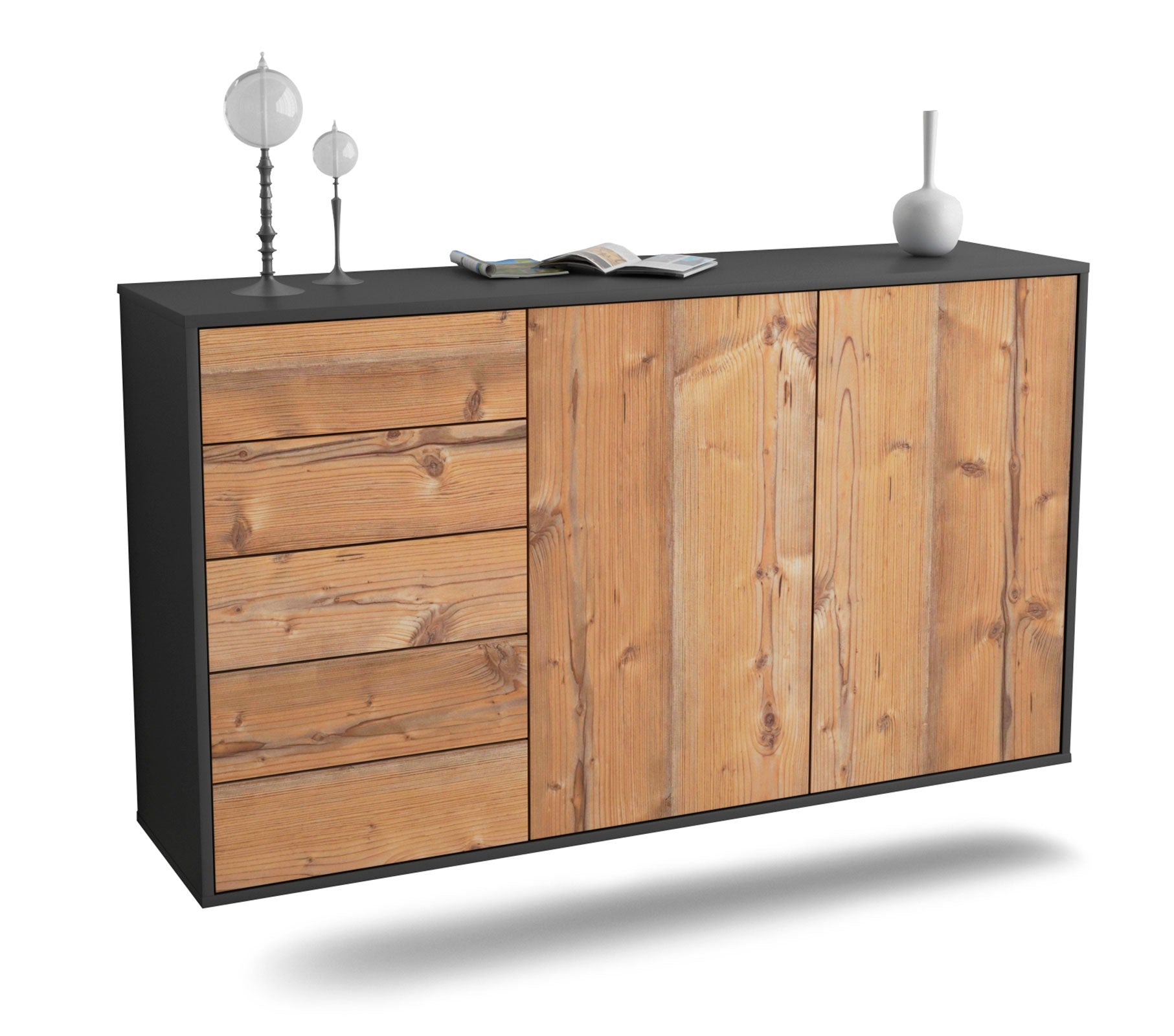 Sideboard Peoria | hängend | Korpus Anthrazit | Front in Pinie Holz Optik | 136x79x35cm (BxHxT) 1 Sideboard Peoria | hängend | Korpus Anthrazit | Front in Pinie Holz Optik | 136x79x35cm (BxHxT)