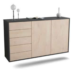 Sideboard Peoria | hängend | Korpus Anthrazit | Front in Zeder Holz Optik | 136x79x35cm (BxHxT)