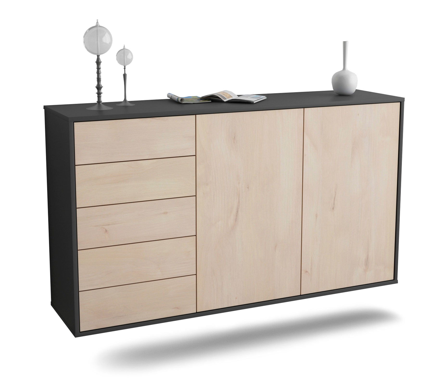 Sideboard Peoria | hängend | Korpus Anthrazit | Front in Zeder Holz Optik | 136x79x35cm (BxHxT) 1 Sideboard Peoria | hängend | Korpus Anthrazit | Front in Zeder Holz Optik | 136x79x35cm (BxHxT)