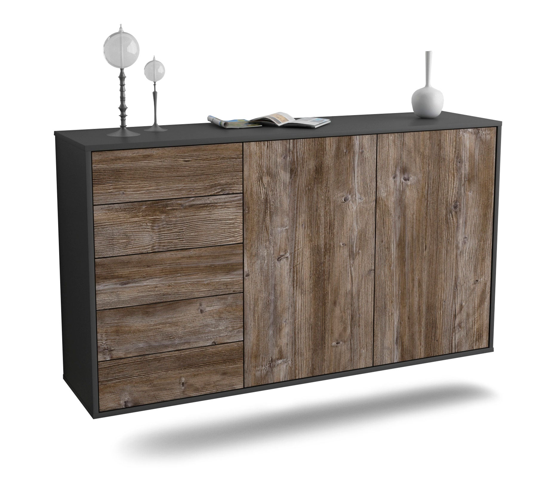 Sideboard Peoria | hängend | Korpus Anthrazit | Front in Treibholz Holz Optik | 136x79x35cm (BxHxT) 1 Sideboard Peoria | hängend | Korpus Anthrazit | Front in Treibholz Holz Optik | 136x79x35cm (BxHxT)