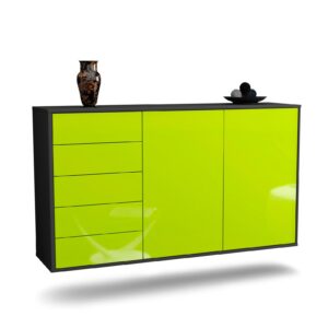 Sideboard Peoria | hängend | Korpus Anthrazit | Front in Hochglanz Grün | 136x79x35cm (BxHxT)