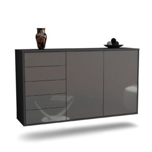 Sideboard Peoria | hängend | Korpus Anthrazit | Front in Hochglanz Grau | 136x79x35cm (BxHxT)