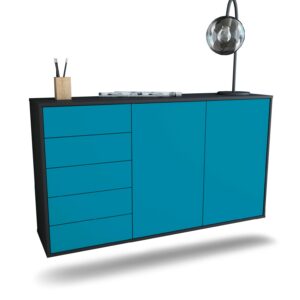Sideboard Peoria | hängend | Korpus Anthrazit | Front in Türkis | 136x79x35cm (BxHxT)