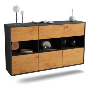Sideboard Paterson | hängend | Korpus Anthrazit | Front in Eiche Holz Optik | 136x79x35cm (BxHxT)