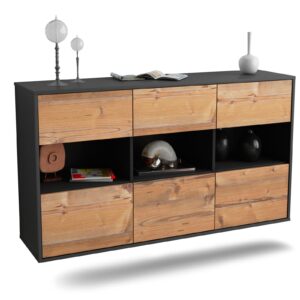 Sideboard Paterson | hängend | Korpus Anthrazit | Front in Pinie Holz Optik | 136x79x35cm (BxHxT)