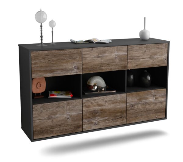 Sideboard Paterson | hängend | Korpus Anthrazit | Front in Treibholz Holz Optik | 136x79x35cm (BxHxT)