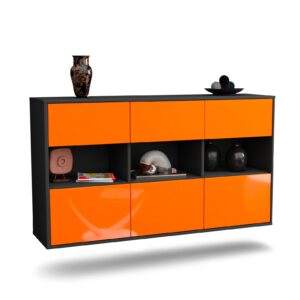 Sideboard Paterson | hängend | Korpus Anthrazit | Front in Hochglanz Orange | 136x79x35cm (BxHxT)