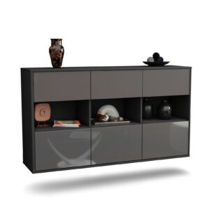 Sideboard Paterson | hängend | Korpus Anthrazit | Front in Hochglanz Grau | 136x79x35cm (BxHxT)