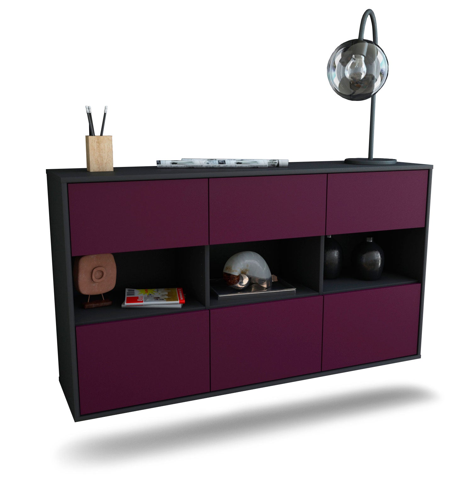 Sideboard Paterson | hängend | Korpus Anthrazit | Front in Lila | 136x79x35cm (BxHxT) 1 Sideboard Paterson | hängend | Korpus Anthrazit | Front in Lila | 136x79x35cm (BxHxT)
