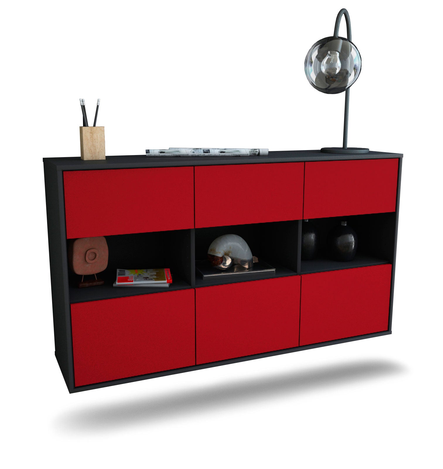 Sideboard Paterson | hängend | Korpus Anthrazit | Front in Bordeaux | 136x79x35cm (BxHxT) 1 Sideboard Paterson | hängend | Korpus Anthrazit | Front in Bordeaux | 136x79x35cm (BxHxT)