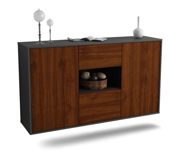 Sideboard Pasadena | hängend | Korpus Anthrazit | Front in Walnuss Holz Optik | 136x79x35cm (BxHxT)