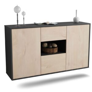 Sideboard Pasadena | hängend | Korpus Anthrazit | Front in Zeder Holz Optik | 136x79x35cm (BxHxT)