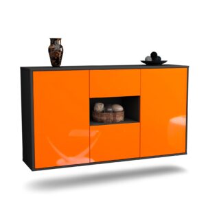 Sideboard Pasadena | hängend | Korpus Anthrazit | Front in Hochglanz Orange | 136x79x35cm (BxHxT)