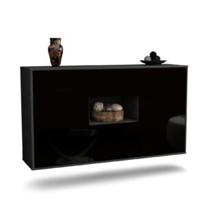 Sideboard Pasadena | hängend | Korpus Anthrazit | Front in Hochglanz Schwarz | 136x79x35cm (BxHxT)