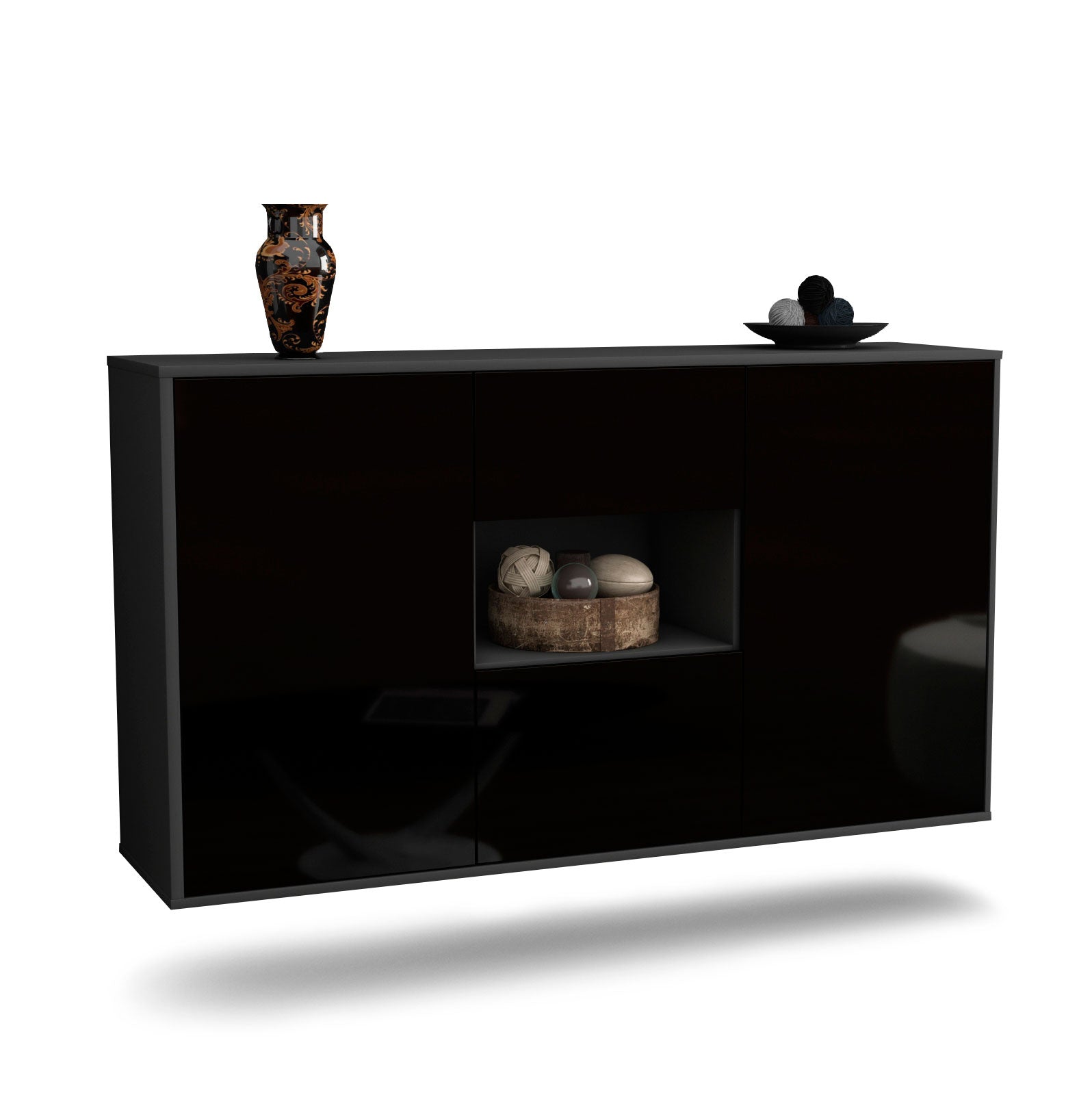 Sideboard Pasadena | hängend | Korpus Anthrazit | Front in Hochglanz Schwarz | 136x79x35cm (BxHxT) 1 Sideboard Pasadena | hängend | Korpus Anthrazit | Front in Hochglanz Schwarz | 136x79x35cm (BxHxT)
