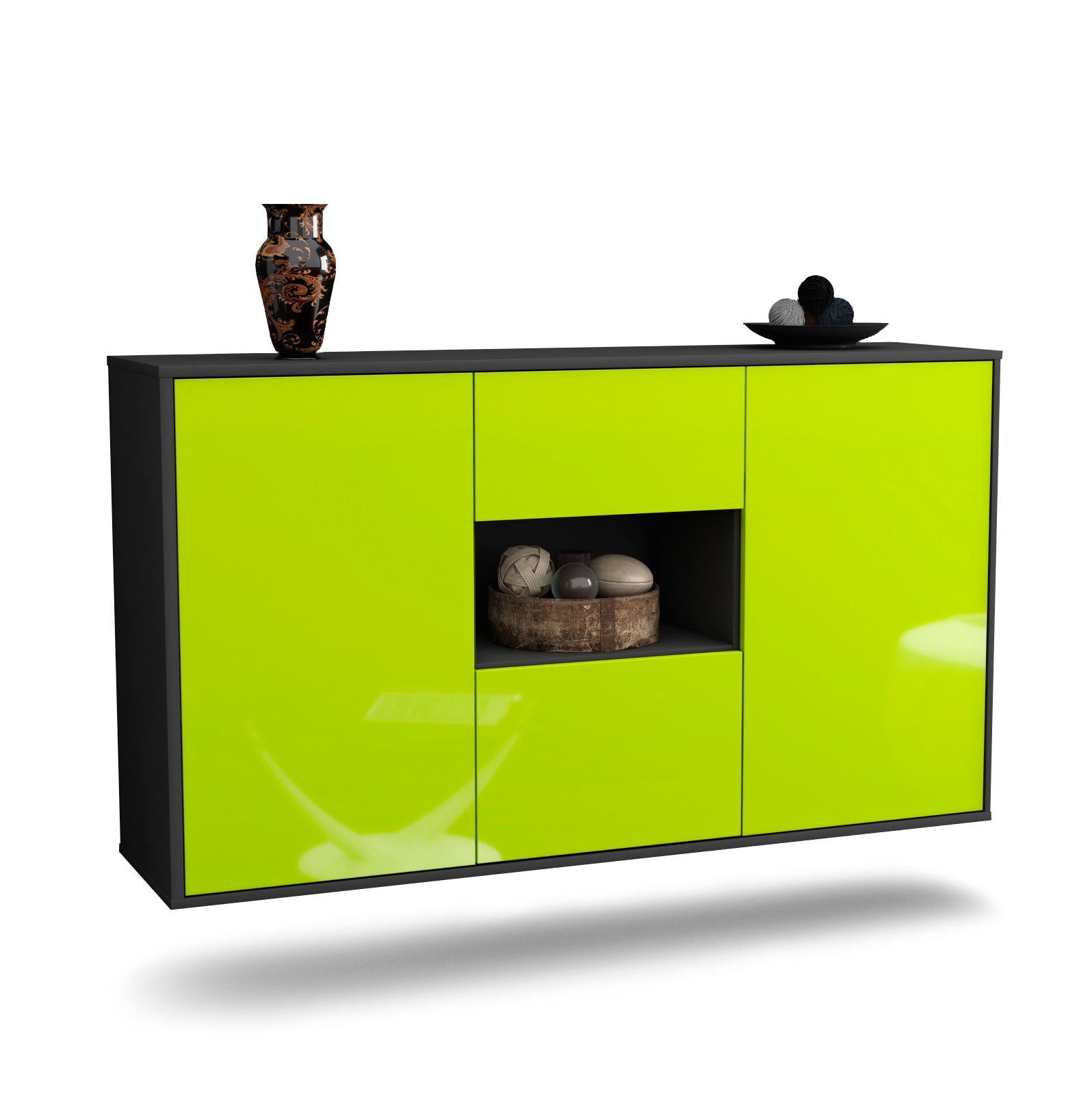 Sideboard Pasadena | hängend | Korpus Anthrazit | Front in Hochglanz Grün | 136x79x35cm (BxHxT) 1 Sideboard Pasadena | hängend | Korpus Anthrazit | Front in Hochglanz Grün | 136x79x35cm (BxHxT)