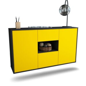 Sideboard Pasadena | hängend | Korpus Anthrazit | Front in Gelb | 136x79x35cm (BxHxT)
