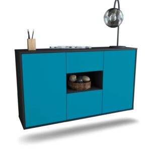 Sideboard Pasadena | hängend | Korpus Anthrazit | Front in Türkis | 136x79x35cm (BxHxT)