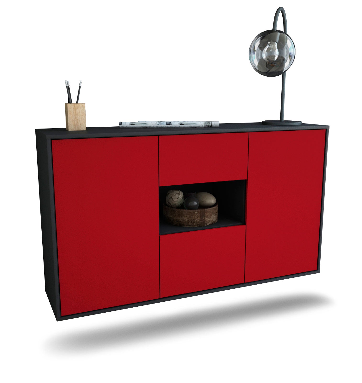 Sideboard Pasadena | hängend | Korpus Anthrazit | Front in Bordeaux | 136x79x35cm (BxHxT) 1 Sideboard Pasadena | hängend | Korpus Anthrazit | Front in Bordeaux | 136x79x35cm (BxHxT)