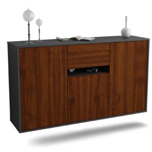 Sideboard Hampton | hängend | Korpus Anthrazit | Front in Walnuss Holz Optik | 136x79x35cm (BxHxT)