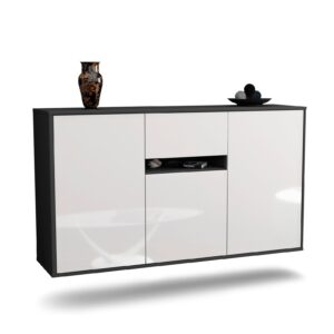 Sideboard Hampton | hängend | Korpus Anthrazit | Front in Hochglanz Weiß | 136x79x35cm (BxHxT)