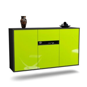 Sideboard Hampton | hängend | Korpus Anthrazit | Front in Hochglanz Grün | 136x79x35cm (BxHxT)