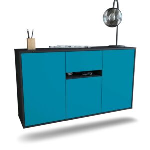 Sideboard Hampton | hängend | Korpus Anthrazit | Front in Türkis | 136x79x35cm (BxHxT)
