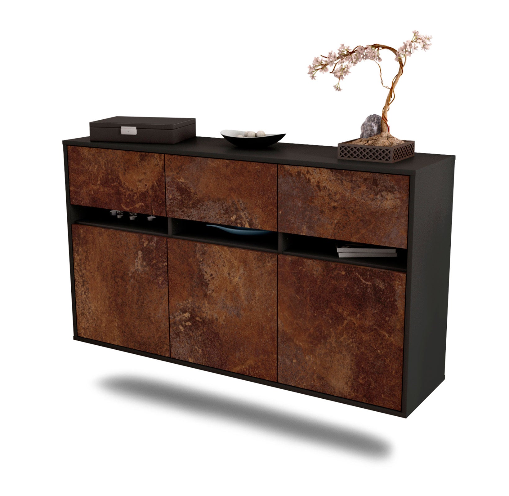 Sideboard Joliet | hängend | Korpus Anthrazit | Front in Rost Optik | 136x79x35cm (BxHxT) 1 Sideboard Joliet | hängend | Korpus Anthrazit | Front in Rost Optik | 136x79x35cm (BxHxT)