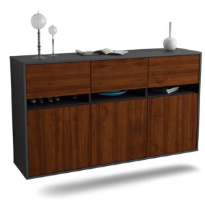 Sideboard Joliet | hängend | Korpus Anthrazit | Front in Walnuss Holz Optik | 136x79x35cm (BxHxT)