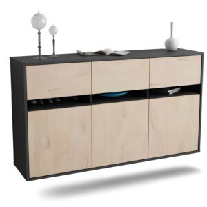 Sideboard Joliet | hängend | Korpus Anthrazit | Front in Zeder Holz Optik | 136x79x35cm (BxHxT)