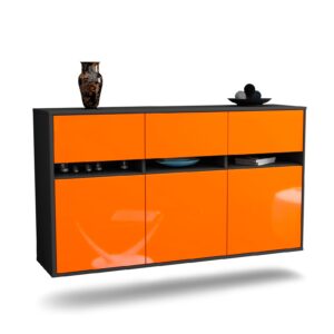 Sideboard Joliet | hängend | Korpus Anthrazit | Front in Hochglanz Orange | 136x79x35cm (BxHxT)