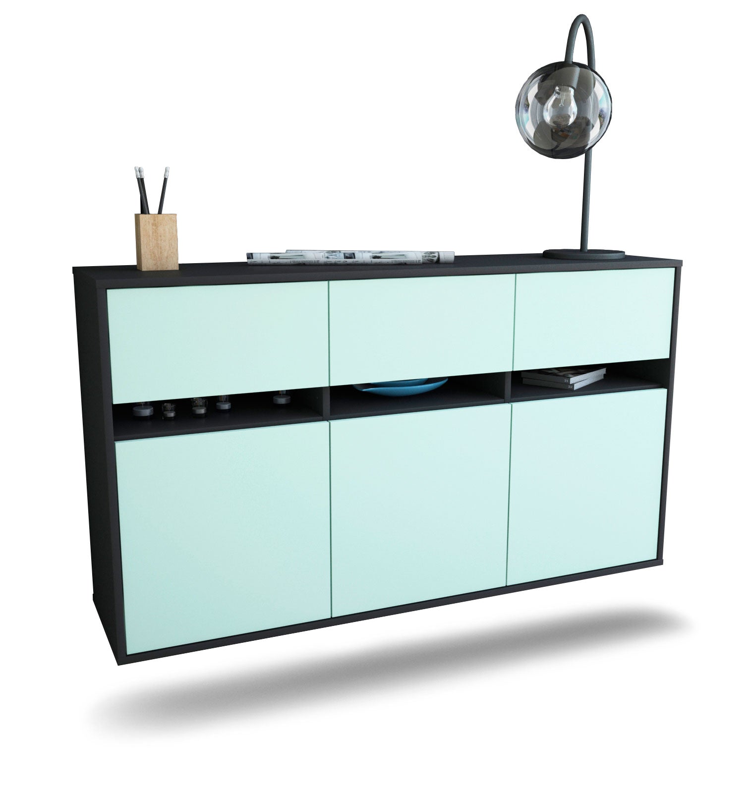 Sideboard Joliet | hängend | Korpus Anthrazit | Front in Mint | 136x79x35cm (BxHxT) 1 Sideboard Joliet | hängend | Korpus Anthrazit | Front in Mint | 136x79x35cm (BxHxT)