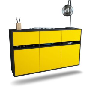 Sideboard Joliet | hängend | Korpus Anthrazit | Front in Gelb | 136x79x35cm (BxHxT)