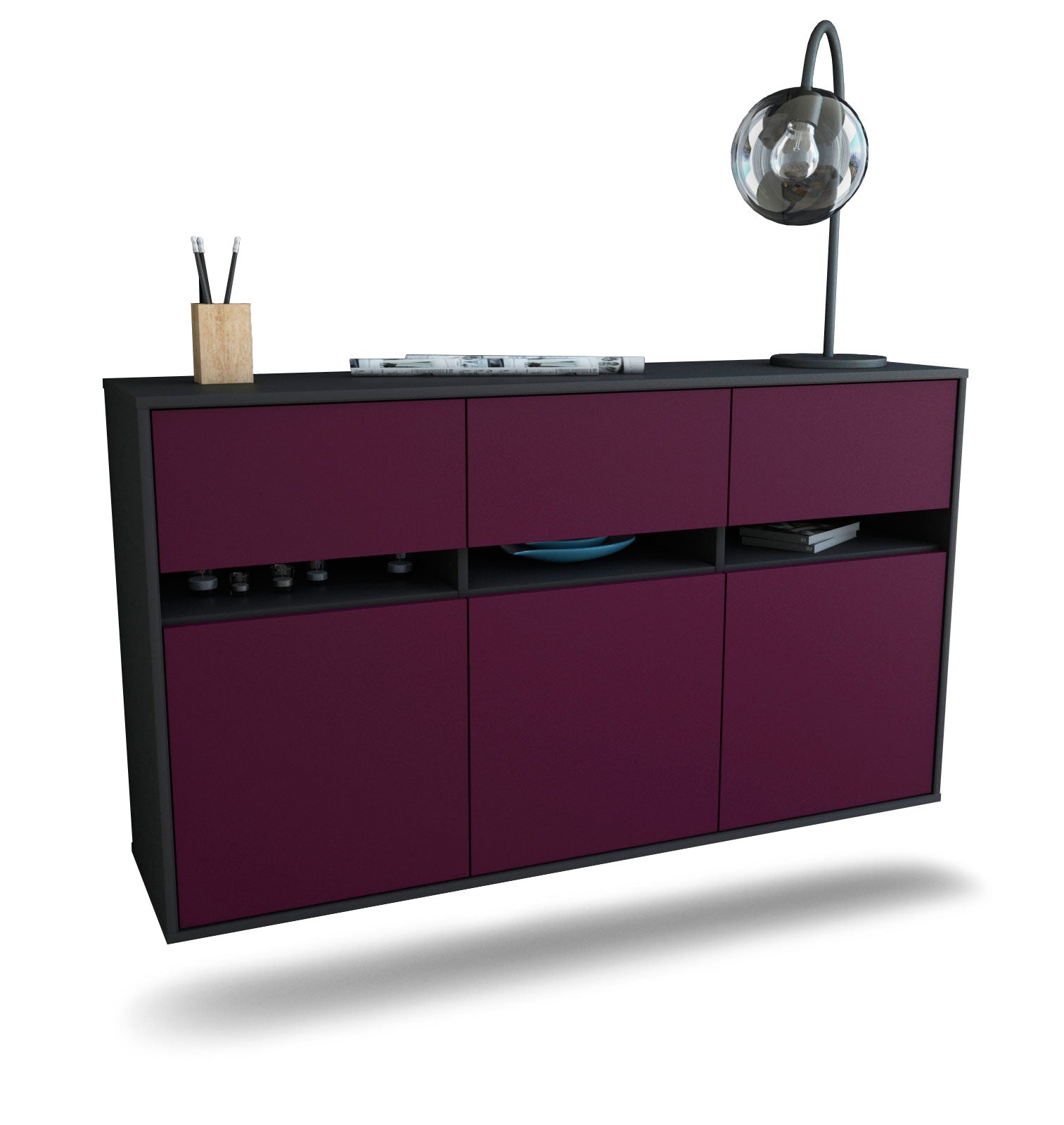 Sideboard Joliet | hängend | Korpus Anthrazit | Front in Lila | 136x79x35cm (BxHxT) 1 Sideboard Joliet | hängend | Korpus Anthrazit | Front in Lila | 136x79x35cm (BxHxT)