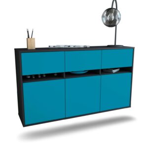 Sideboard Joliet | hängend | Korpus Anthrazit | Front in Türkis | 136x79x35cm (BxHxT)