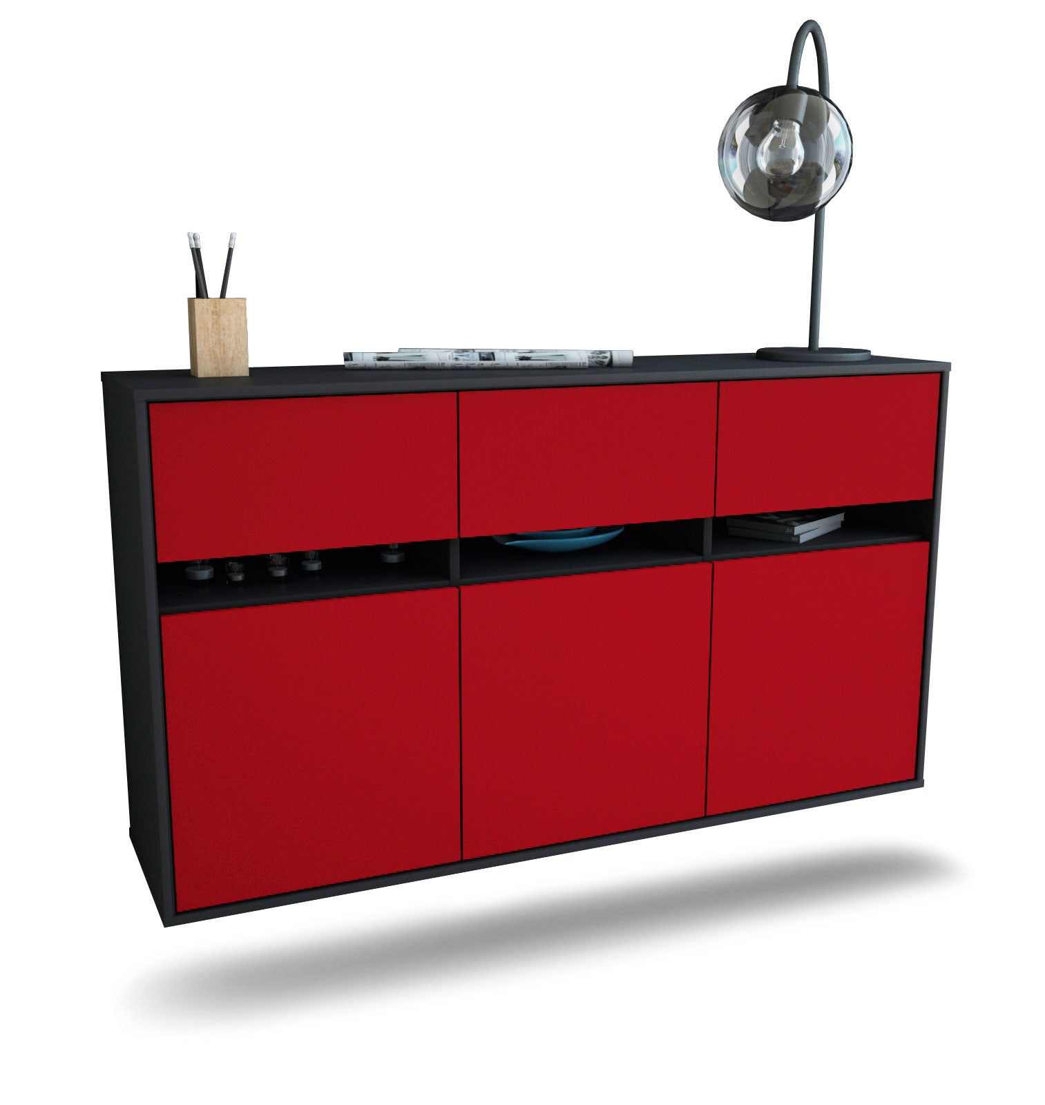 Sideboard Joliet | hängend | Korpus Anthrazit | Front in Bordeaux | 136x79x35cm (BxHxT) 1 Sideboard Joliet | hängend | Korpus Anthrazit | Front in Bordeaux | 136x79x35cm (BxHxT)