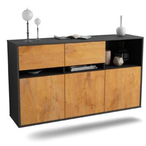 Sideboard Enterprise | hängend | Korpus Anthrazit | Front in Eiche Holz Optik | 136x79x35cm (BxHxT)