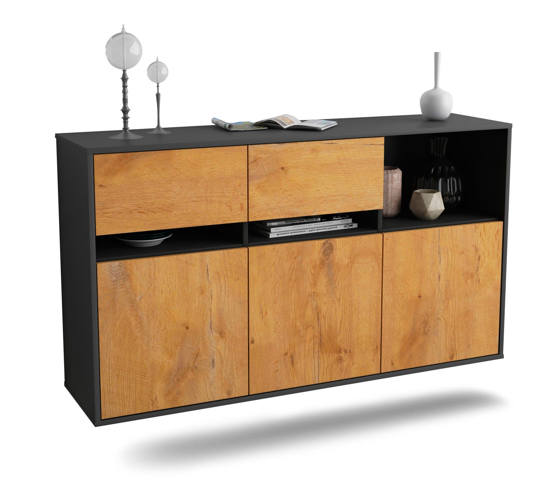 Sideboard Enterprise | hängend | Korpus Anthrazit | Front in Eiche Holz Optik | 136x79x35cm (BxHxT) 1 Sideboard Enterprise | hängend | Korpus Anthrazit | Front in Eiche Holz Optik | 136x79x35cm (BxHxT)