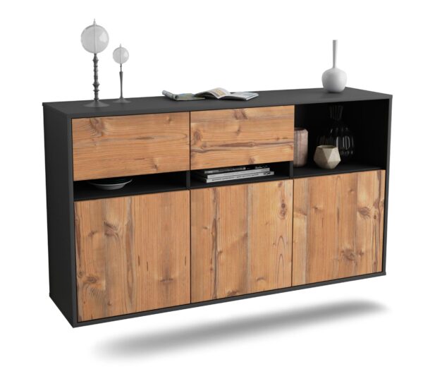 Sideboard Enterprise | hängend | Korpus Anthrazit | Front in Pinie Holz Optik | 136x79x35cm (BxHxT)
