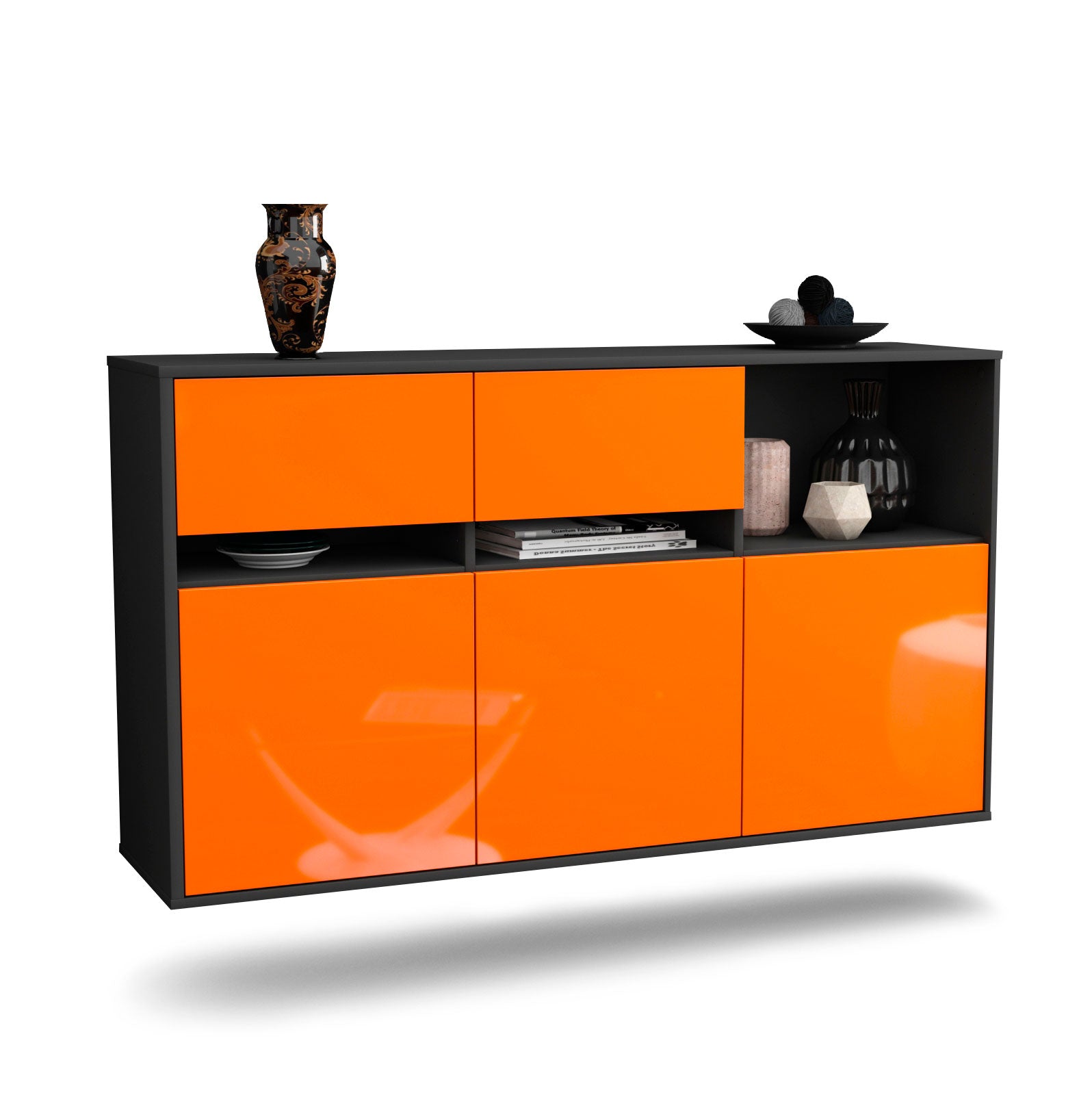 Sideboard Enterprise | hängend | Korpus Anthrazit | Front in Hochglanz Orange | 136x79x35cm (BxHxT) 1 Sideboard Enterprise | hängend | Korpus Anthrazit | Front in Hochglanz Orange | 136x79x35cm (BxHxT)