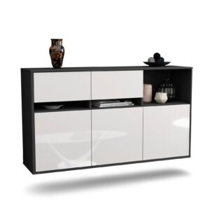 Sideboard Enterprise | hängend | Korpus Anthrazit | Front in Hochglanz Weiß | 136x79x35cm (BxHxT)
